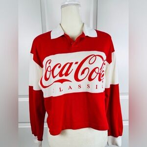 Coca Cola X Zara Rugby Long Sleeve Midriff Lim Ed Cropped Shirt Top Red White SM